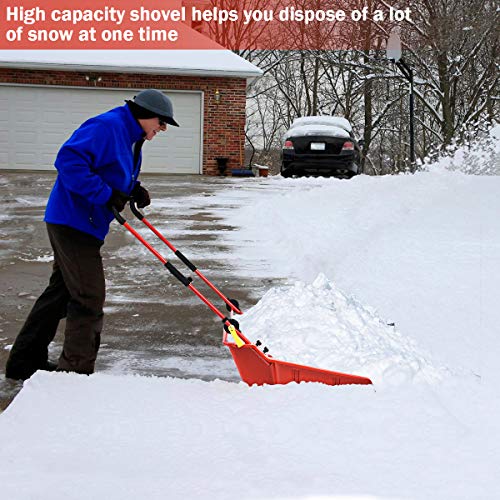 Goplus Snow Scoop, 26" x 24" Folding Snow Shovel, Sleigh Shovel with U-Handle & Wheels for Backyard Walkways Driveway, No Assembly Needed (Red)