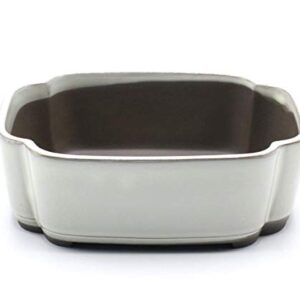 Bonsai Tree Pot Ceramic Mokko (Quince) Cut Off Shaped Glazed (6.4", Cream-Yu)