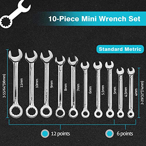 SPEEDWOX Small Wrench Set Metric Wrench Sets 10 Pcs 4-11mm Mini Combination Wrench Sets Open and Box End Wrench Set Ignition Wrenches Mini Wrench Set with Portable Storage Pouches and A Ring