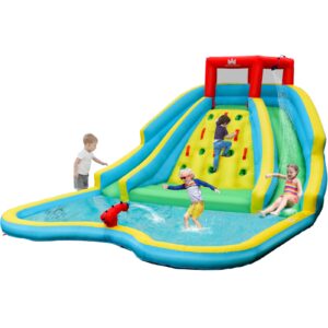 bountech inflatable water slide, mega waterslide park for kids backyard outdoor fun with double long slides, climbing wall, blow up water slides inflatables for kids and adults birthday party gifts