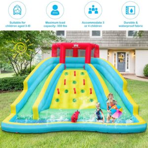 BOUNTECH Inflatable Water Slide, Mega Waterslide Park for Kids Backyard Outdoor Fun with Double Long Slides, Climbing Wall, Blow up Water Slides Inflatables for Kids and Adults Birthday Party Gifts