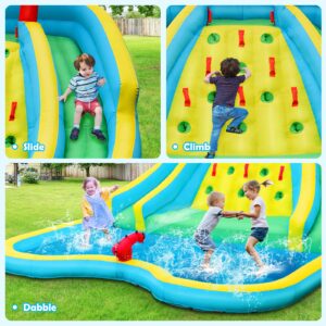 BOUNTECH Inflatable Water Slide, Mega Waterslide Park for Kids Backyard Outdoor Fun with Double Long Slides, Climbing Wall, Blow up Water Slides Inflatables for Kids and Adults Birthday Party Gifts