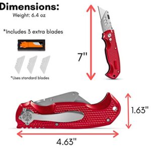 BirdRock Home Premium Utility Knife - Retractable Razor Knife Set - 3 Extra Blade Refills - Box Cutter Locking Razor Knife (Premium Utility Knife - Red)