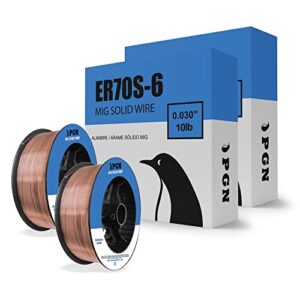 pgn solid mig welding wire - er70s-6-0.030 inch, 20 pound (2x 10-lbs spool) - mild steel mig wire with low splatter and high levels of deoxidizers - for all position gas welding