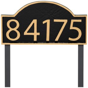 address number store, powder coated soft arch economy series address plaque with lawn stakes, serif font, holds up to 5 characters