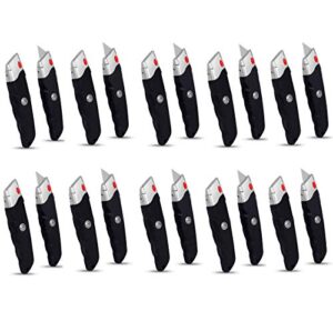 internet's best premium utility knife - set of 20 - retractable razor knife set – 5 extra blade refills - box cutter locking razor knife – rubber grip - black