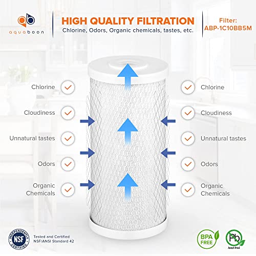 Aquaboon Universal Whole House 5 Micron 10 x 4.5 inch Cartridge | Premium Coconut Shell Replacement Water Filter Cartridge | Activated Carbon Block CTO | Compatible with Pentek EP-BB 8-Pack