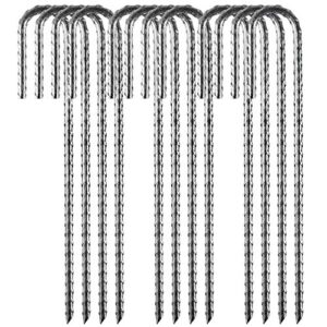 tingyuan 12 pack 12" rebar stakes heavy duty j hook ground anchors, anti rust metal steel tent stakes garden fence stakes, silver