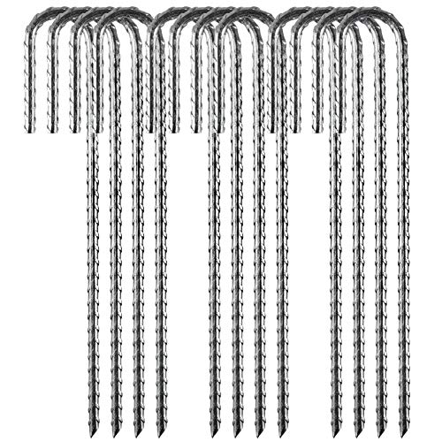 Tingyuan 12 Pack 12" Rebar Stakes Heavy Duty J Hook Ground Anchors, Anti Rust Metal Steel Tent Stakes Garden Fence Stakes, Silver