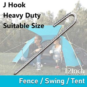 Tingyuan 12 Pack 12" Rebar Stakes Heavy Duty J Hook Ground Anchors, Anti Rust Metal Steel Tent Stakes Garden Fence Stakes, Silver