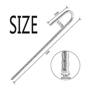 Tingyuan 12 Pack 12" Rebar Stakes Heavy Duty J Hook Ground Anchors, Anti Rust Metal Steel Tent Stakes Garden Fence Stakes, Silver