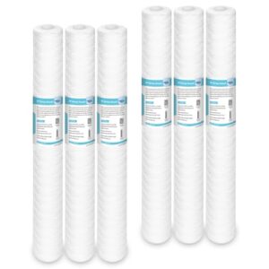 membrane solutions 5 micron 2.5" od x 20" length sediment water filter string wound polypropylene cartridge for whole house filter systems - 6 pack