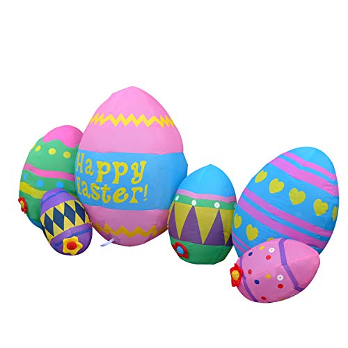 SEASONBLOW 8 Ft LED Light Up Inflatable Easter Eggs Decoration for Indoor Outdoor Home Yard Lawn Decor