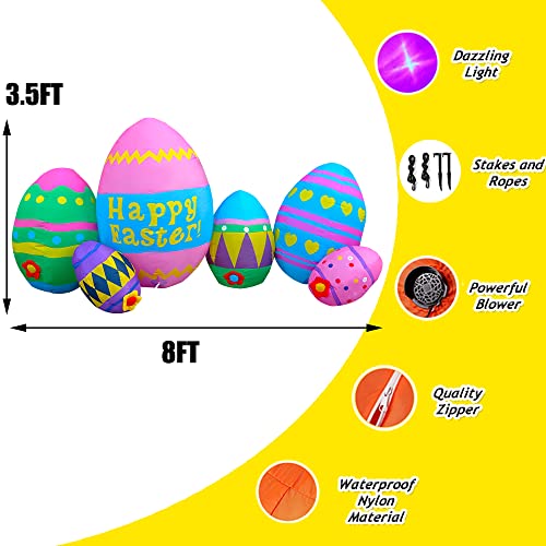 SEASONBLOW 8 Ft LED Light Up Inflatable Easter Eggs Decoration for Indoor Outdoor Home Yard Lawn Decor