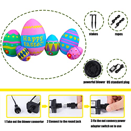 SEASONBLOW 8 Ft LED Light Up Inflatable Easter Eggs Decoration for Indoor Outdoor Home Yard Lawn Decor