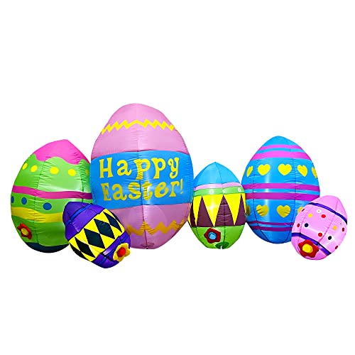 SEASONBLOW 8 Ft LED Light Up Inflatable Easter Eggs Decoration for Indoor Outdoor Home Yard Lawn Decor