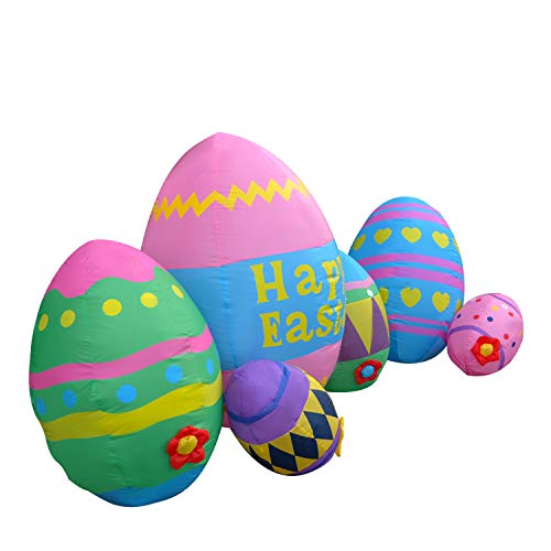 SEASONBLOW 8 Ft LED Light Up Inflatable Easter Eggs Decoration for Indoor Outdoor Home Yard Lawn Decor