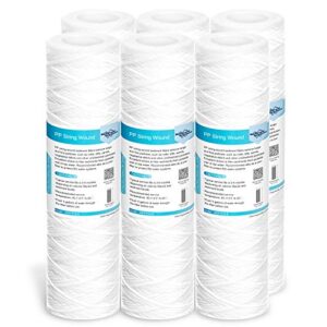 membrane solutions 5 micron 10"x2.5" string wound whole house water filter replacement cartridge universal sediment filters for well water - 6 pack