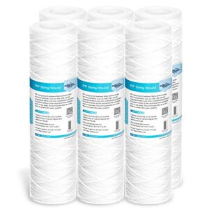 Membrane Solutions 5 Micron 10"x2.5" String Wound Whole House Water Filter Replacement Cartridge Universal Sediment Filters for Well Water - 6 Pack