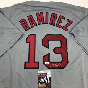 autographed/signed hanley ramirez boston grey baseball jersey jsa coa