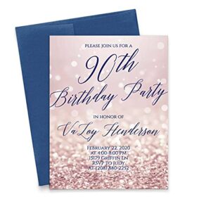 70th birthday party invitations with envelopes, 60th birthday invitations for women rose gold, 30th birthday invitations for women, your choice of age, quantity and envelope color