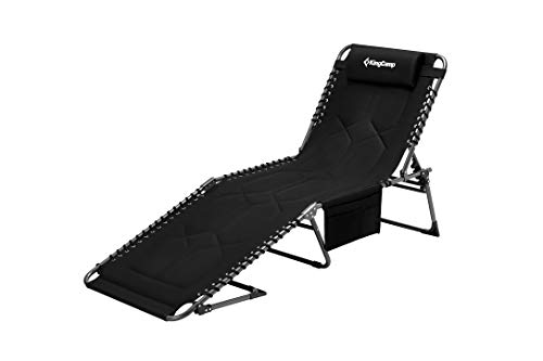 KingCamp Oversized Padded Folding Lounge Chair for Outdoor Patio Beach Lawn Pool Sunbathing Tanning, 5-Position Heavy Duty Portable Padded Camping Cot with Pillow, Support 300LBS