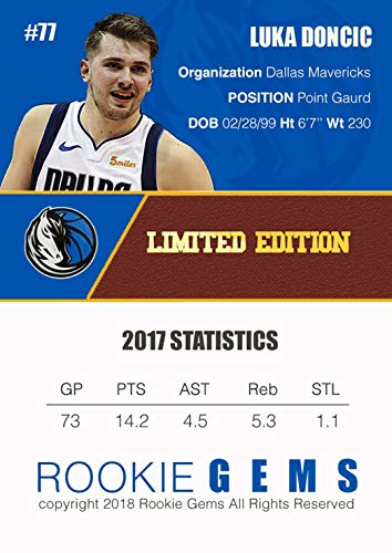 2018 LUKA DONCIC ROOKIE GEMS #77 FIRST RC DALLAS MAVERICKS IN A Plastic Top Loader