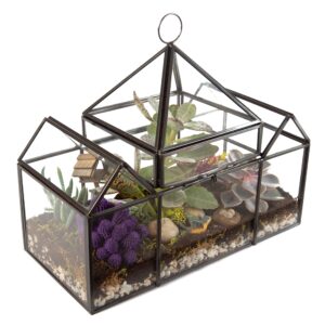 D'Eco Glass Castle Plant Terrarium (10x4.5x9) - Indoor Tabletop & Hanging Black Geometric Planter - Succulents, Air Plants, Moss, Fern - Home Garden Office Decor - Holiday (No Plants)