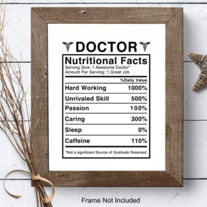 Doctor Nutritional Facts Wall Art - Funny 8x10 Room Decor, Home Decoration for Medical Clinic or Office - Unique Gift for Dr, Physician, Med Student - Unframed Poster Picture Sign Print