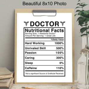 Doctor Nutritional Facts Wall Art - Funny 8x10 Room Decor, Home Decoration for Medical Clinic or Office - Unique Gift for Dr, Physician, Med Student - Unframed Poster Picture Sign Print