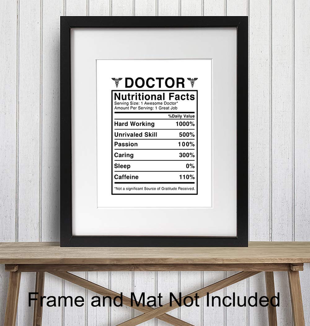 Doctor Nutritional Facts Wall Art - Funny 8x10 Room Decor, Home Decoration for Medical Clinic or Office - Unique Gift for Dr, Physician, Med Student - Unframed Poster Picture Sign Print