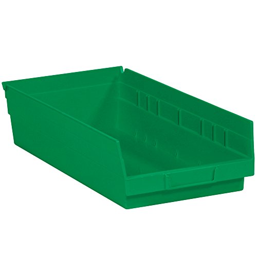 Plastic Shelf Bin Boxes, 17 7/8" x 8 3/8" x 4", Green, 10/Case