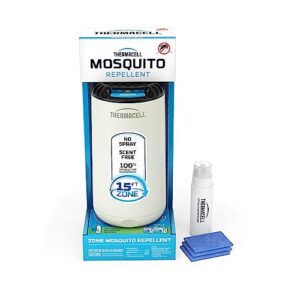 thermacell mosquito repeller patio shield; includes 12-hour refill; 15 foot zone of protection; highly effective mosquito repellent for patio; bug spray alternative; scent free