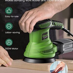 Orbital Sander, Ginour 300W Powerful Random Orbital Sanders, 6 Variable Speed 6000-13000RPM Electric Palm Sander with Transparent Dust Box, 15PCS Sandpaper, Sponge, Wool Disc, Sanders for Woodworking