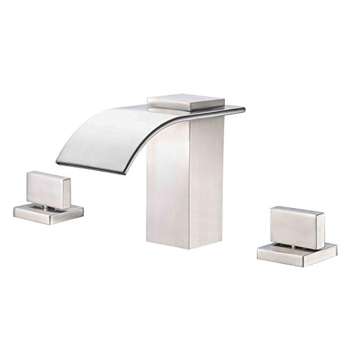 Waterfall Widespread Bathroom Faucet Brushed Nickel, 3 Hole 8 Inch Vanity Faucet sumerain