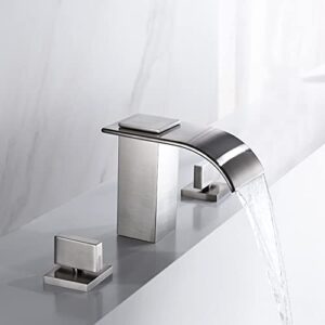 Waterfall Widespread Bathroom Faucet Brushed Nickel, 3 Hole 8 Inch Vanity Faucet sumerain