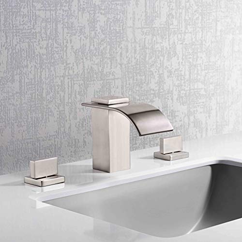 Waterfall Widespread Bathroom Faucet Brushed Nickel, 3 Hole 8 Inch Vanity Faucet sumerain