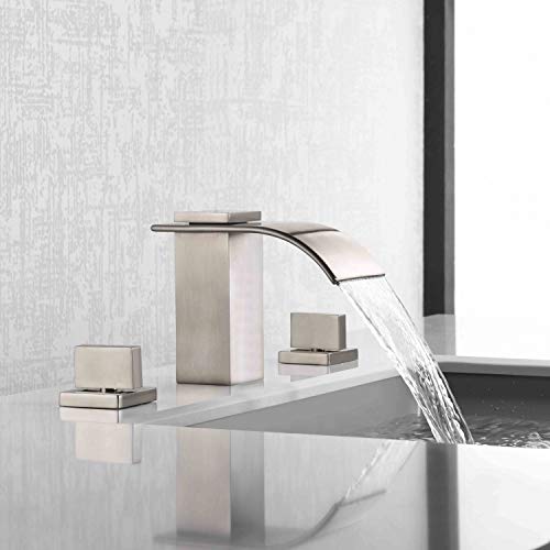 Waterfall Widespread Bathroom Faucet Brushed Nickel, 3 Hole 8 Inch Vanity Faucet sumerain