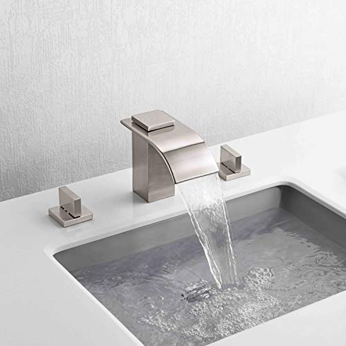 Waterfall Widespread Bathroom Faucet Brushed Nickel, 3 Hole 8 Inch Vanity Faucet sumerain