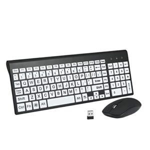 full size large print 2.4g wireless keyboard and mouse with oversized print for kids visually impaired low vision individuals (black)