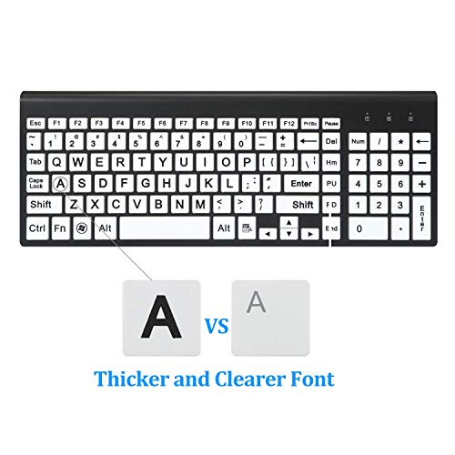 Full Size Large Print 2.4g Wireless Keyboard and Mouse with Oversized Print for Kids Visually Impaired Low Vision Individuals (Black)