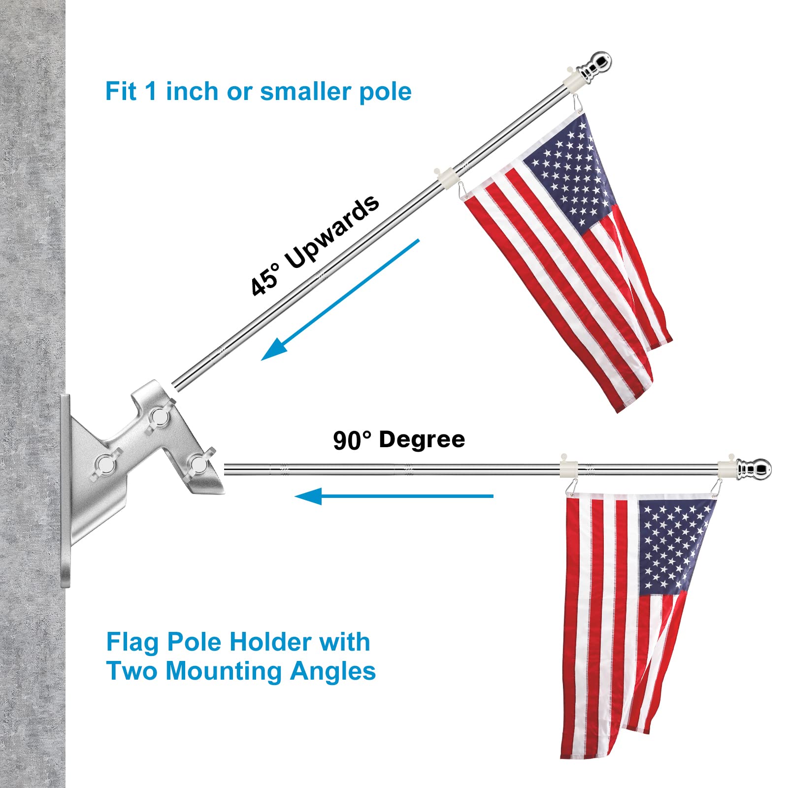 GLORYA 5ft Flag Pole with Holder - 1" American Flag Pole Kit for Outdoor - House Tangle-Free Flag Pole with Clips - Stainless Steel Wall Mounted Spinning Flag Pole for Residential and Commercial