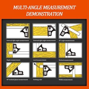 Combination Square Set,Stainless Steel Universal Bevel 180 Degree Angle Combination Square Protractor Ruler Set for Measuring Inner and Outer Angles of The Parts