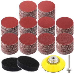 hongway 300pcs 2 inches sanding discs pad kit for drill sanding grinder rotary tools with backer plate shank and soft foam buffering pad, sandpapers includes 60-3000 grit