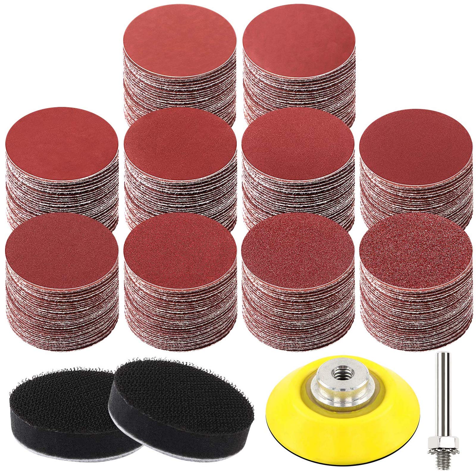 HongWay 300pcs 2 Inches Sanding Discs Pad Kit for Drill Sanding Grinder Rotary Tools with Backer Plate Shank and Soft Foam Buffering Pad, Sandpapers Includes 60-3000 Grit