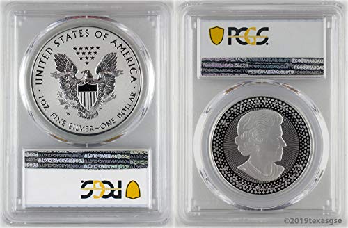 2019 W Pride of Two Nations 2019 Pride of Two Nations Enhanced Reverse Proof American Silver Eagle and Modified Proof Canadian Maple Leaf 2-Coin U.S. Set, PR70, First Day of Issue, PCGS PR-70