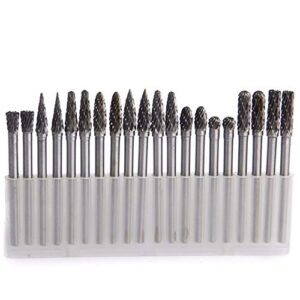 20pcs solid carbide burr set, 1/8 shank double cut tungsten carbide roary files burrs for rotary drill die grinder woodworking,engraving,drilling,carving by yeezugo