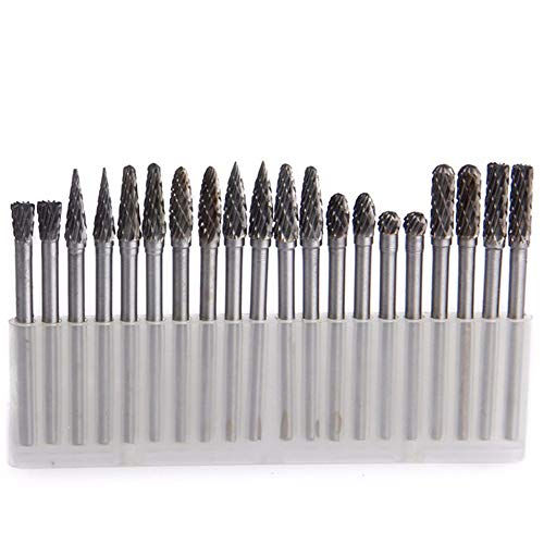 20pcs Solid Carbide Burr Set, 1/8 Shank Double Cut Tungsten Carbide Roary Files Burrs for Rotary Drill Die Grinder Woodworking,Engraving,Drilling,Carving by YEEZUGO