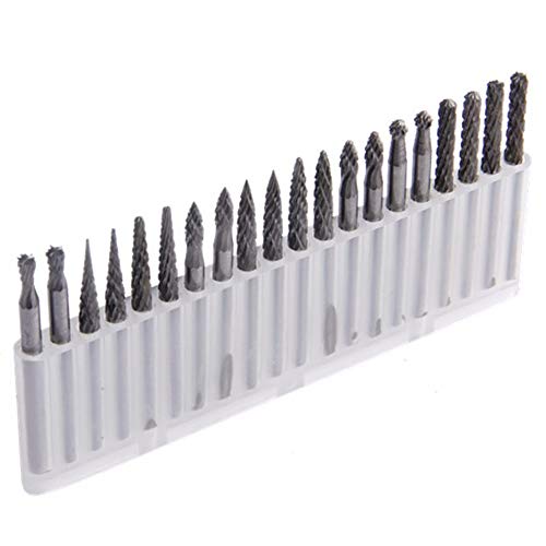 20pcs Solid Carbide Burr Set, 1/8 Shank Double Cut Tungsten Carbide Roary Files Burrs for Rotary Drill Die Grinder Woodworking,Engraving,Drilling,Carving by YEEZUGO