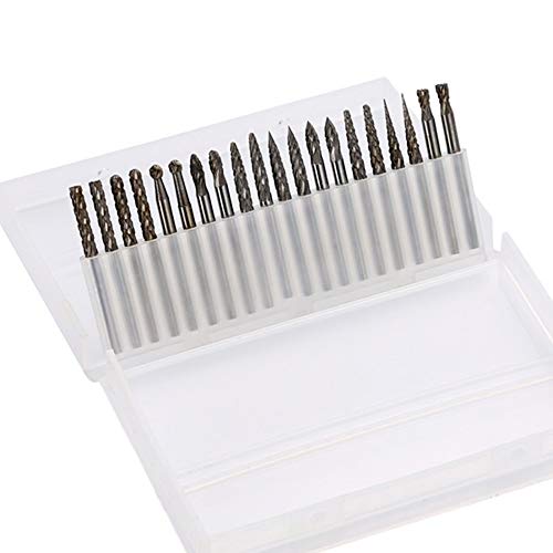 20pcs Solid Carbide Burr Set, 1/8 Shank Double Cut Tungsten Carbide Roary Files Burrs for Rotary Drill Die Grinder Woodworking,Engraving,Drilling,Carving by YEEZUGO